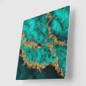 エメラルドジェイド金ゴールド(ばちゃばちゃ)跳ねる抽象芸術 スクエア壁時計 (傾斜)