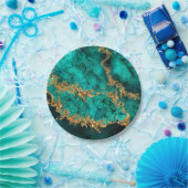 エメラルドジェイド金ゴールド（ばちゃばちゃ）跳ねる抽象芸術 ペーパープレート (パーティー)