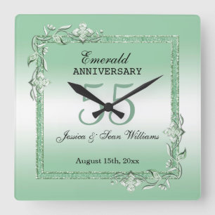 エメラルドジェム&グリッター55結婚周年 スクエア壁時計