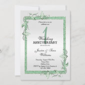 エメラルドジェム&グリッター&プラチナ 1周年結婚式 招待状 (正面)