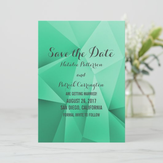 エメラルドジュエルトーンの結婚式招待状(Save the Date) 招待状 (スタンド正面)