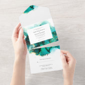 エメラルドジュエル調のウェディング招待状 オールインワン招待状 (貼ってはがせる)