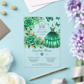エメラルドスウィート15キンセアニェラグリーンドレスバタフライ アクリル招待状 (インサイチュ (ウェディング))