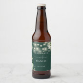 エメラルドストリングライトフローラ結婚グリーン ビールラベル (正面)