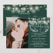 エメラルドストリングライト写真結婚すべて 招待状 (正面/裏面)