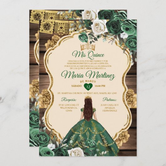 エメラルドスペインのグリーンフローラウッドキニャネラ 招待状 (正面/裏面)