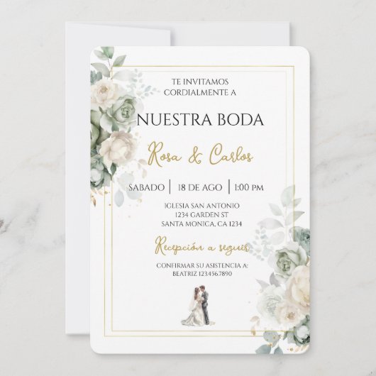 エメラルドセージ スペイン 結婚式 招待状 (正面)