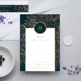 エメラルドダスティバラ金ゴールドモノグラムリース結婚ズ 出欠カード