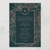 エメラルドダスティバラ金ゴールドモノグラムリース結婚ズ 招待状 (正面)