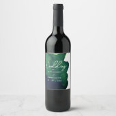 エメラルドダークグリーン水カラーミニマル抽象芸術 ワインラベル (正面)