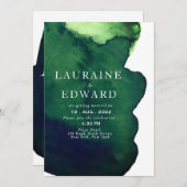 エメラルドダークグリーン水カラーミニマル抽象芸術 招待状 (正面/裏面)