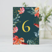 エメラルドティール(緑がかった色)錆び金ゴールド結婚フローラのテーブル番号 エンクロージャーカード (スタンド正面)