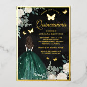 エメラルドドドレスバタフライブラックキンセアニェラ金ゴールド 箔招待状 (正面)