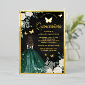 エメラルドドドレスバタフライブラックキンセアニェラ金ゴールド 箔招待状 (立ち正面)