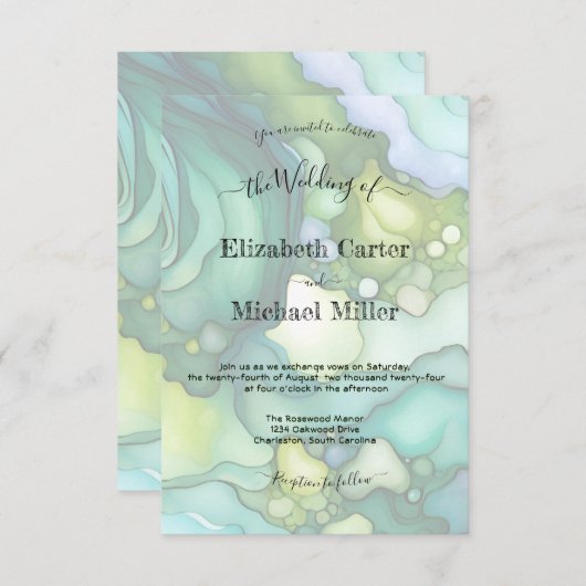 エメラルドドリームモダン結婚ズ・エレガンス・ミニマリズム 招待状 (正面/裏面)