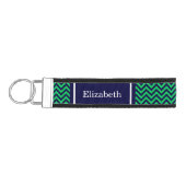 エメラルドネイビーLGシェブロン海軍ブルーネームモノグラム リストバンドキーホルダー (鍵左)