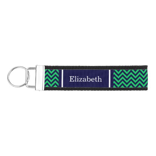 エメラルドネイビーLGシェブロン海軍ブルーネームモノグラム リストバンドキーホルダー (鍵左)