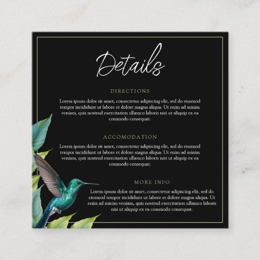 エメラルドハミングバード離れトロピカル結婚ズ エンクロージャーカード (正面)