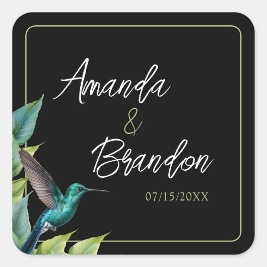 エメラルドハミングバード離れトロピカル結婚ズ スクエアシール (正面)