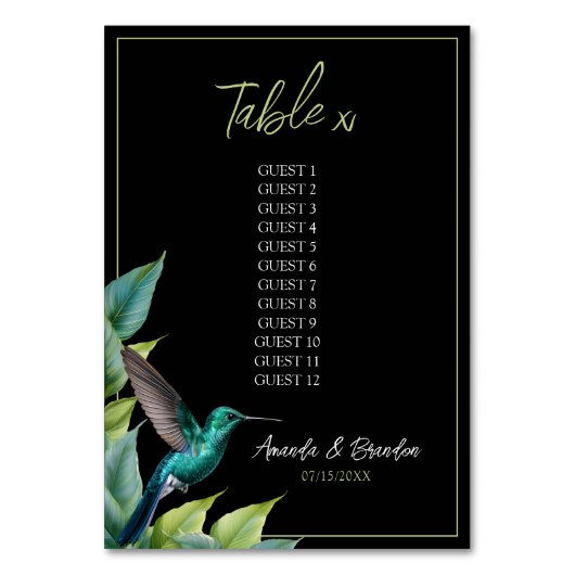 エメラルドハミングバード離れトロピカル結婚ズ テーブルナンバー (正面)