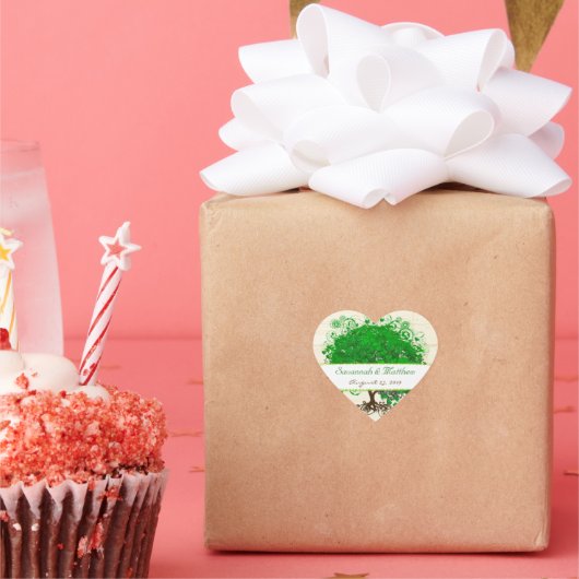 エメラルドハートリーフツリーバーンウッドズシ結婚ール ハートシール (パーティー)