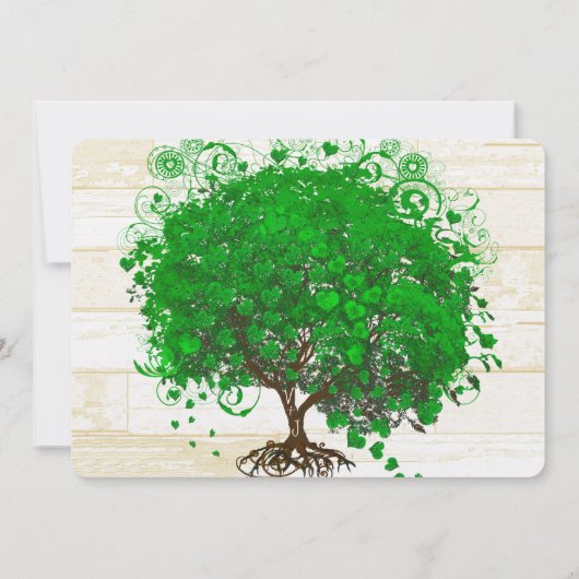 エメラルドハートリーフツリーバーンウッド結婚ズ 招待状 (裏面)