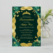 エメラルドバラレースバタフライキンセアニェラ誕生日 箔招待状 (立ち正面)