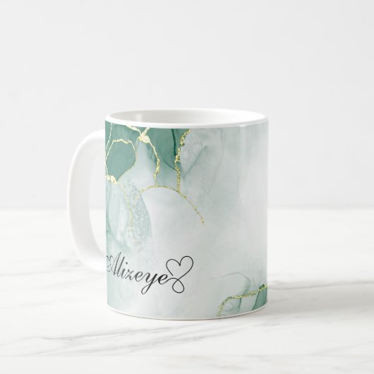 エメラルドパーソナライズされたグリーン金ゴールド水カラー コーヒーマグカップ (正面左)