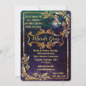 エメラルドパープルゴールデンマルディグラスマスカレードパーティー 招待状 (正面)
