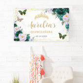 エメラルドパープルフローラ蝶ウェルカムバックドロップ 横断幕 (インサイチュ)