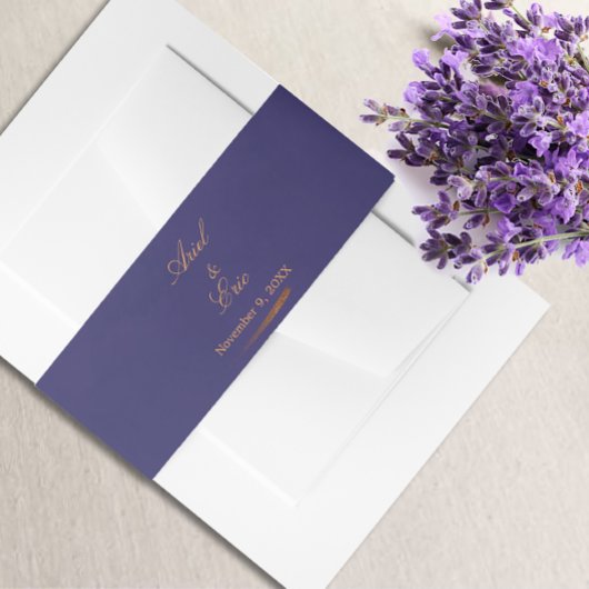 エメラルドパープル&金ゴールドスクリプトフォント結婚ズ 招待状ベリーバンド