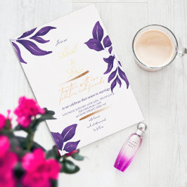 エメラルドパープル&金ゴールドユーカリ結婚プス 箔招待状