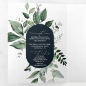 エメラルドヒューズ植物緑とネイビー結婚ズ 三つ折り招待状 (内部最初)