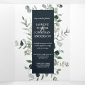 エメラルドヒューズ植物緑とネイビー結婚ズ 三つ折り招待状 (内部中)