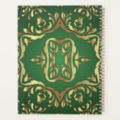 エメラルドフェイクグリーンの光沢のある金ゴールドオーナメント年間 プランナー手帳 (裏面)