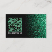 エメラルドフェイクグリーン輝く黒エレガントQRコード 名刺 (裏面)