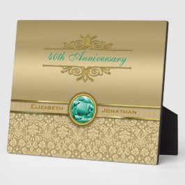 エメラルドフェイク宝石メタリック光沢金ゴールドダマスク フォトプラーク