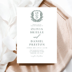 エメラルドフォーマルグリーンリーフィクレストモノグラム結婚ズ 招待状