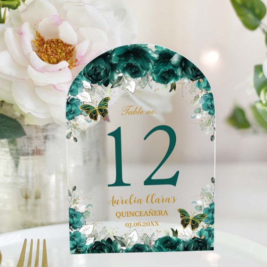 エメラルドフローラ金ゴールドキンセアニラXV 16テーブル番号 アクリル招待状