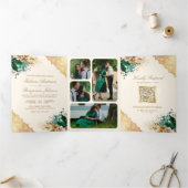 エメラルドフローラ金ゴールドレースQRコードクリー結婚ム 三つ折り招待状 (内部)