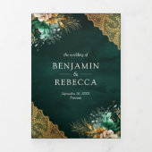 エメラルドフローラ金ゴールドレースQRコードクリー結婚ム 三つ折り招待状 (カバー)