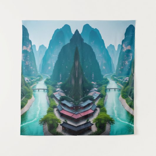 エメラルドフロー：風光明媚なマウンテンリバーウォールタペストリー タペストリー (正面)