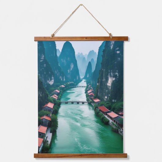 エメラルドフロー：風光明媚なマウンテンリバーウォールタペストリー 吊り下げ型タペストリー (正面)