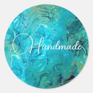 エメラルドブルー抽象芸術トレンディーフェイクマーブルカスタム ラウンドシール