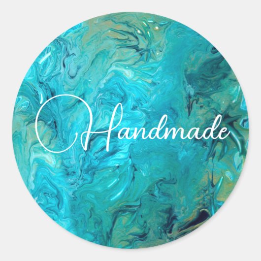 エメラルドブルー抽象芸術トレンディーフェイクマーブルカスタム ラウンドシール (正面)