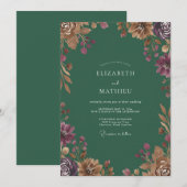 エメラルドプラムの野生の花の結婚式 招待状 (正面/裏面)