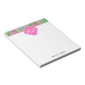 エメラルドホットピンク名門私立校風のパッチワークマドラスモノグラム ノートパッド (アングル)