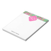 エメラルドホットピンク名門私立校風のパッチワークマドラスモノグラム ノートパッド (回転)