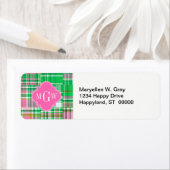 エメラルドホットピンク名門私立校風のパッチワークマドラスモノグラム ラベル (インサイチュ)