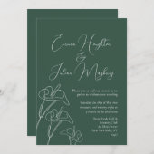 エメラルドホワイトカラリリー結婚書道 招待状 (正面/裏面)
